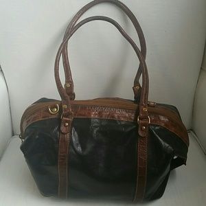 Brahman Black Leather Crocker Bag. 11in x 7.5in